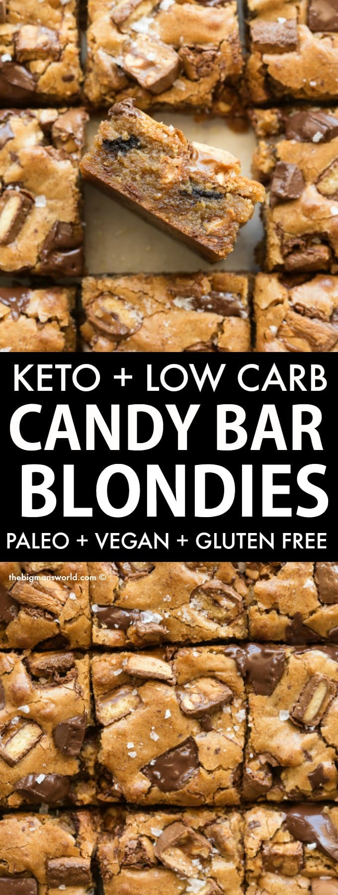 keto blondies with candy bar and chocolate chips
