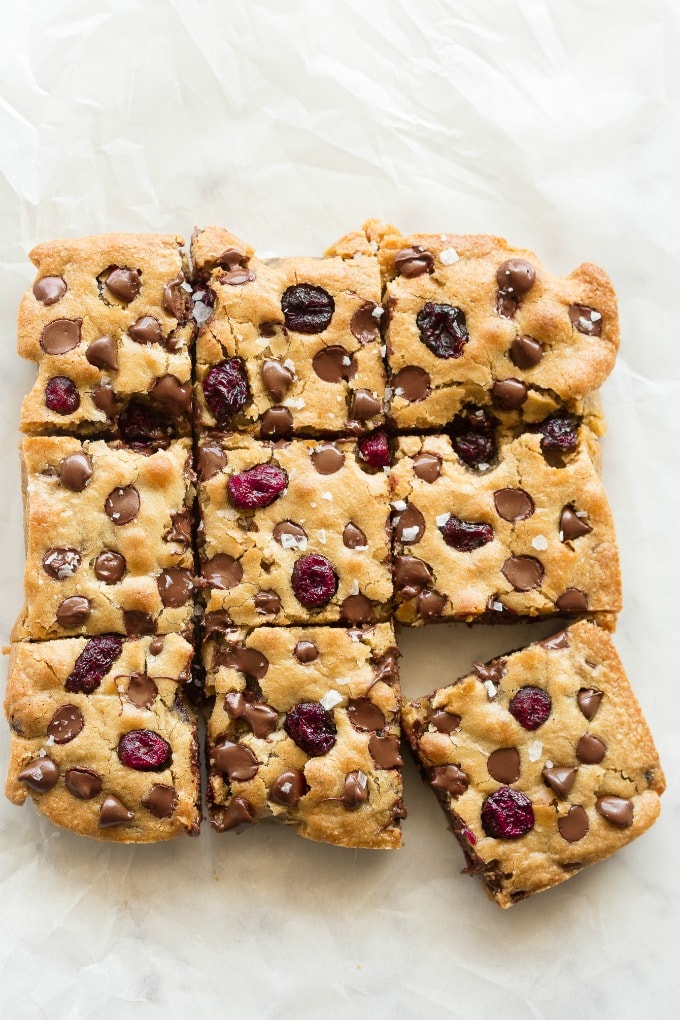 keto blondies with cranberries and chocolate chips