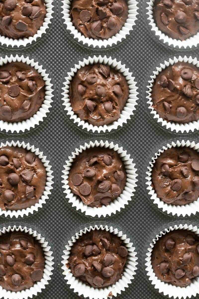 Keto chocolate muffins in a muffin tin