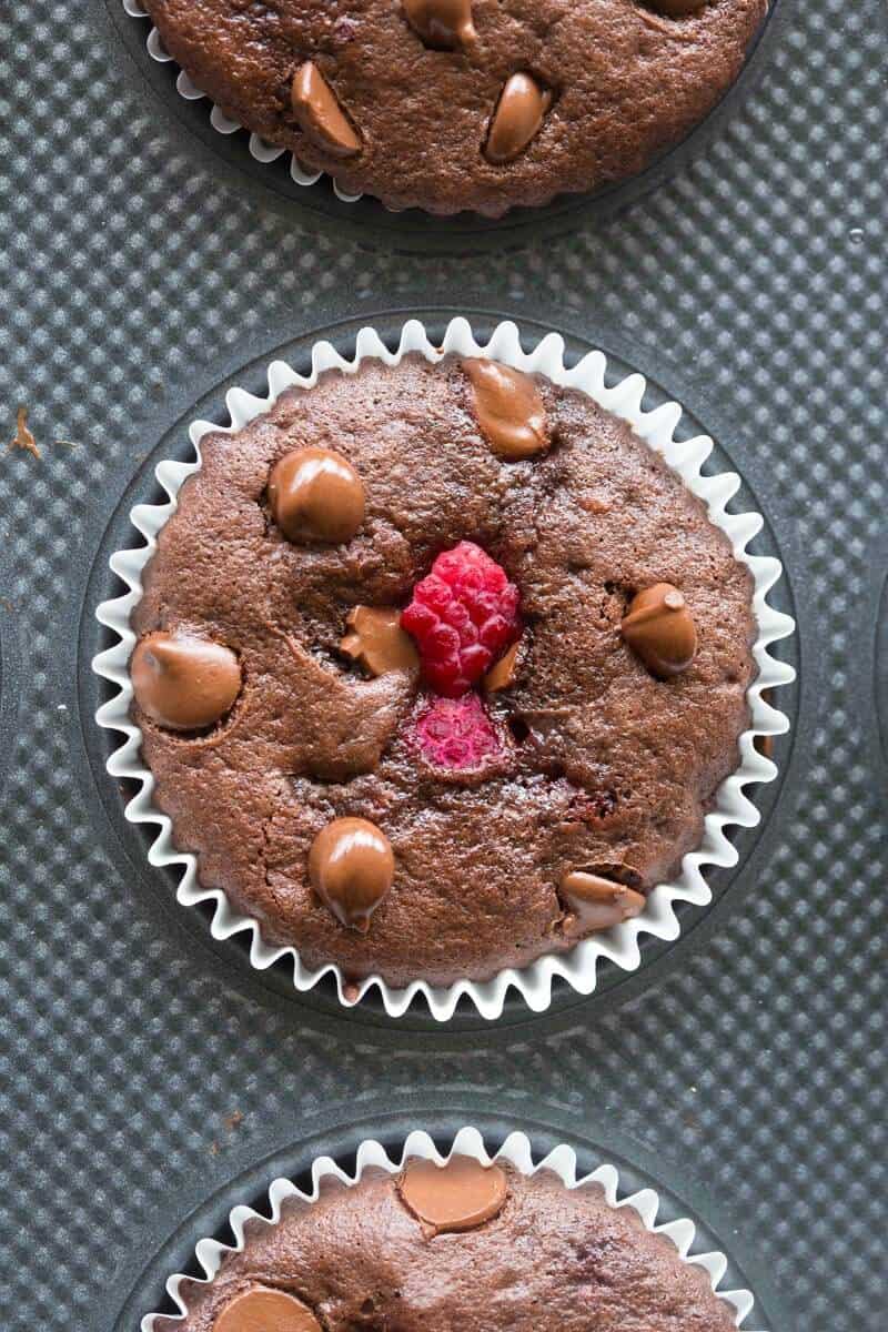 Keto Chocolate Muffins with raspberries