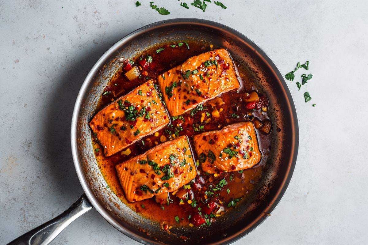 sweet chilli salmon a skillet.