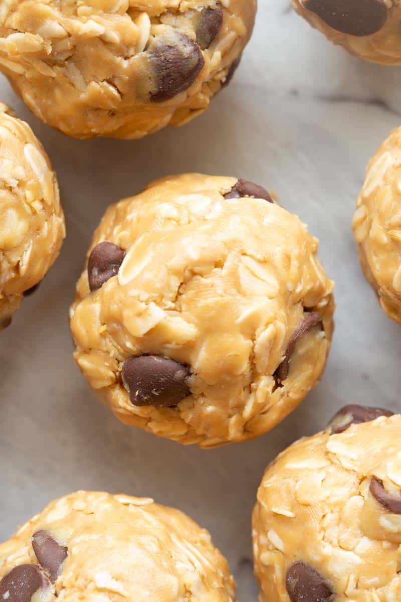 peanut butter protein balls with chocolate chips