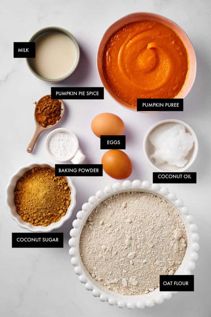 Ingredients to make healthy pumpkin muffins