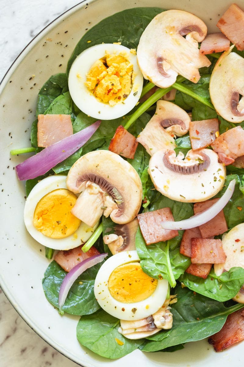keto spinach salad with hot bacon dressing