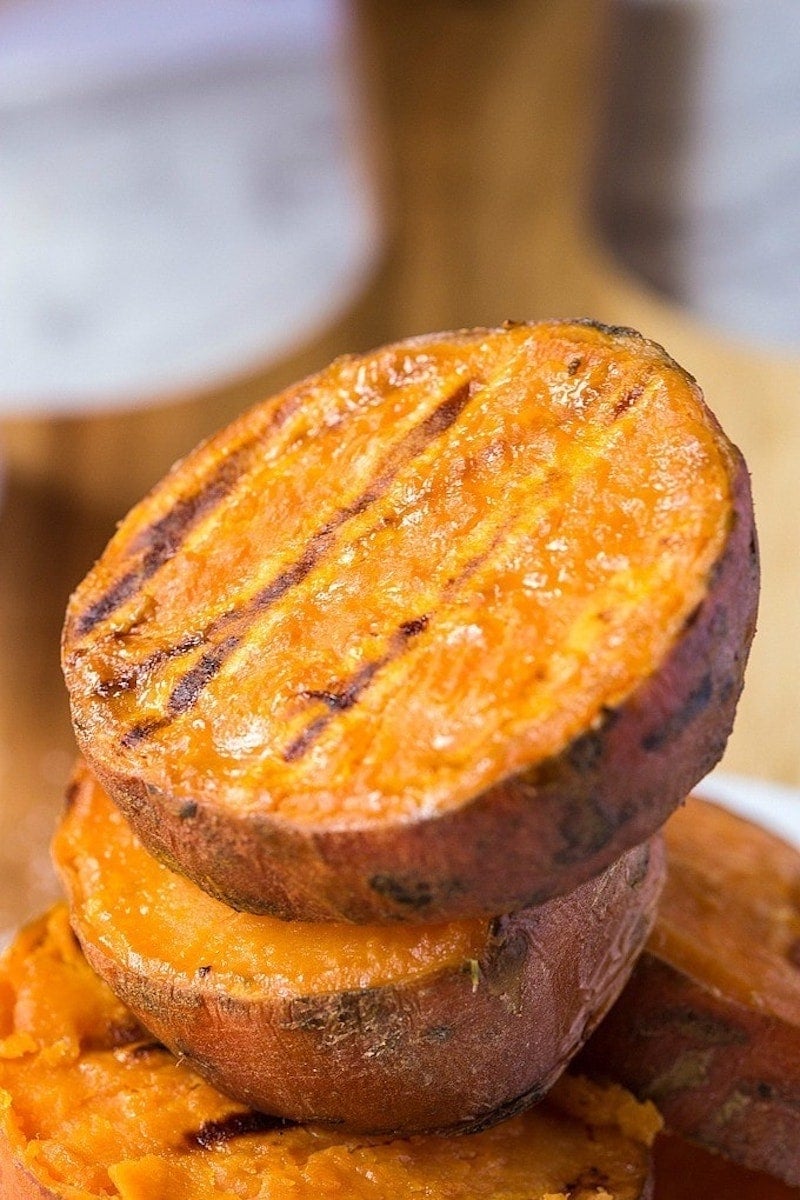 sweet potatoes on the grill.