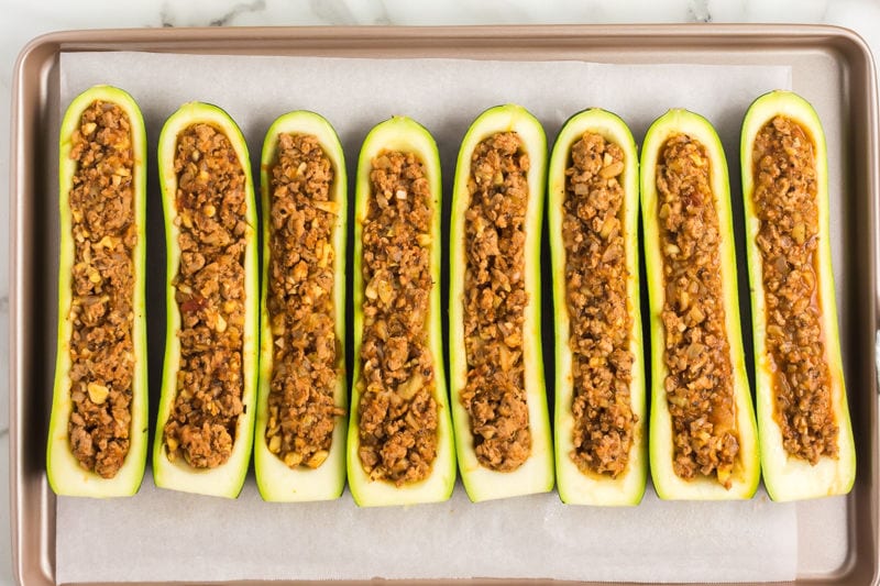 zucchini filled with ground turkey filling.