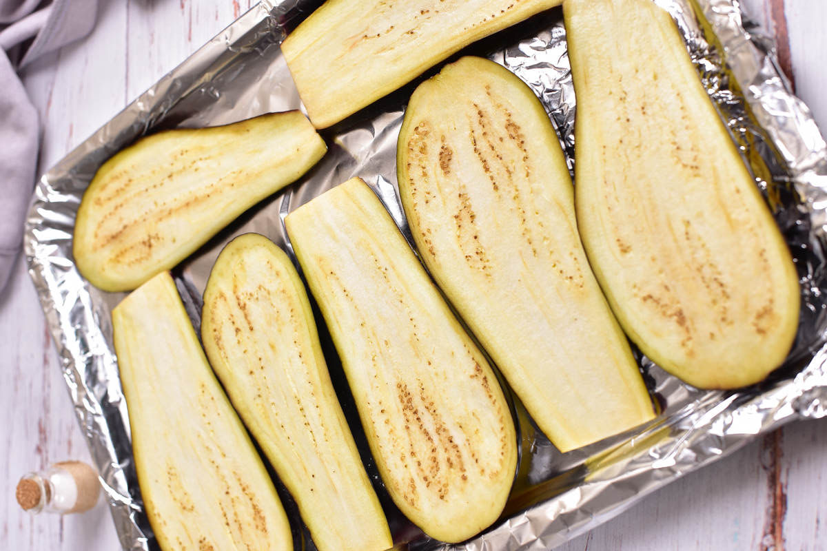 roasted eggplant slices.