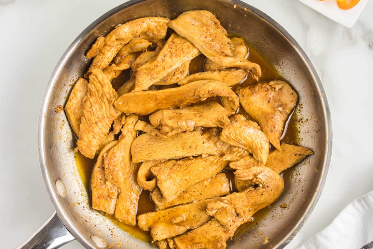 chicken in a pan.