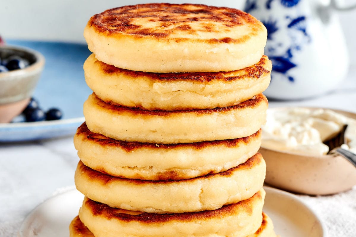 stack of cottage cheese pancakes.