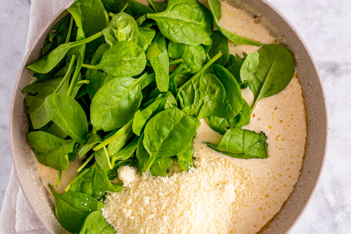 creamy sauce with spinach and parmesan.