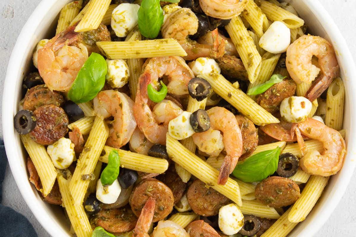 pesto with shrimp pasta.