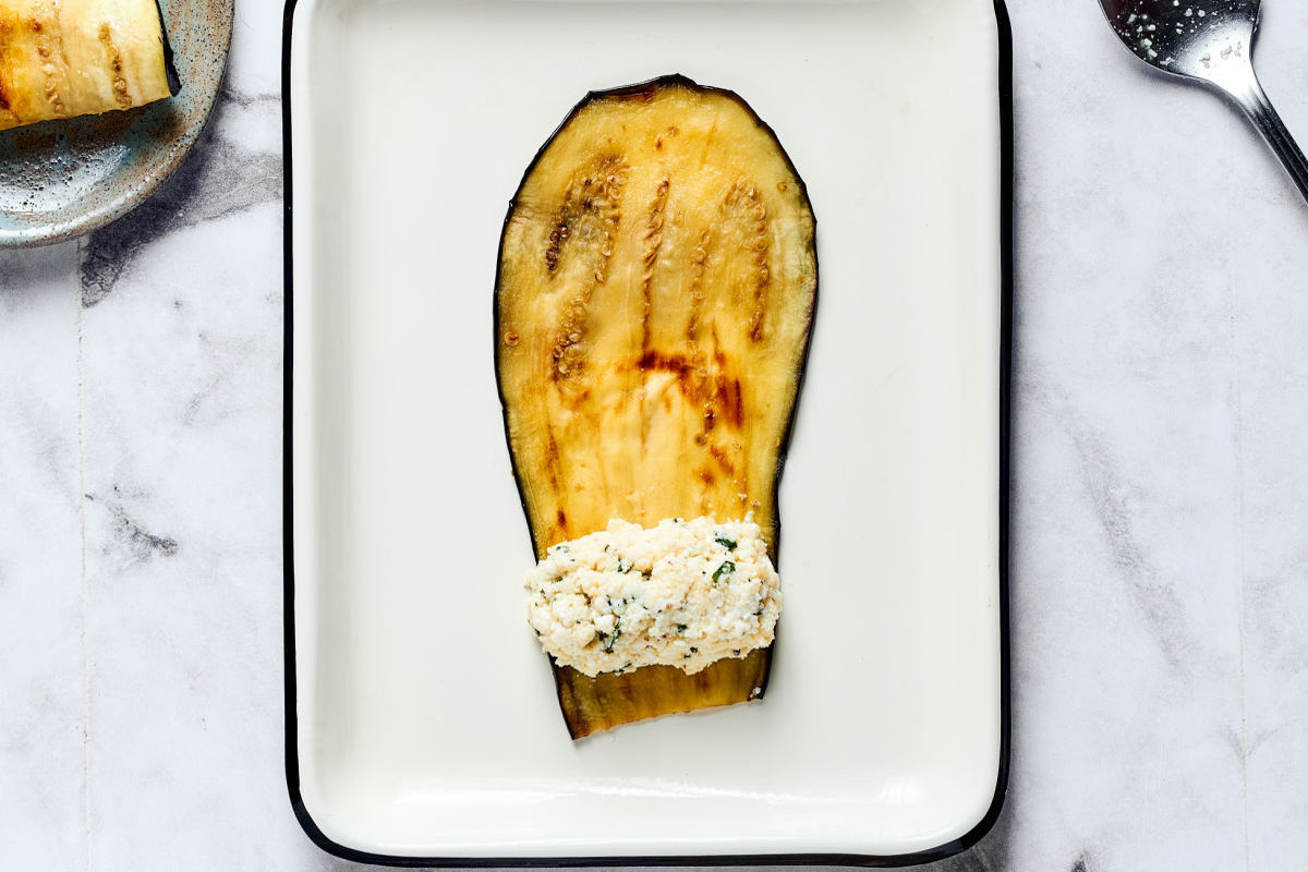 cheese filling on eggplant.
