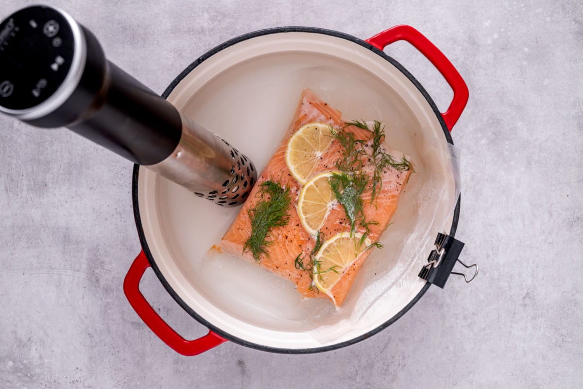 salmon in sous vide cooker.