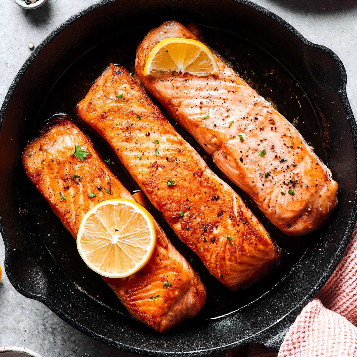 Cast Iron Skillet Lemon Garlic Salmon - Over The Fire Cooking