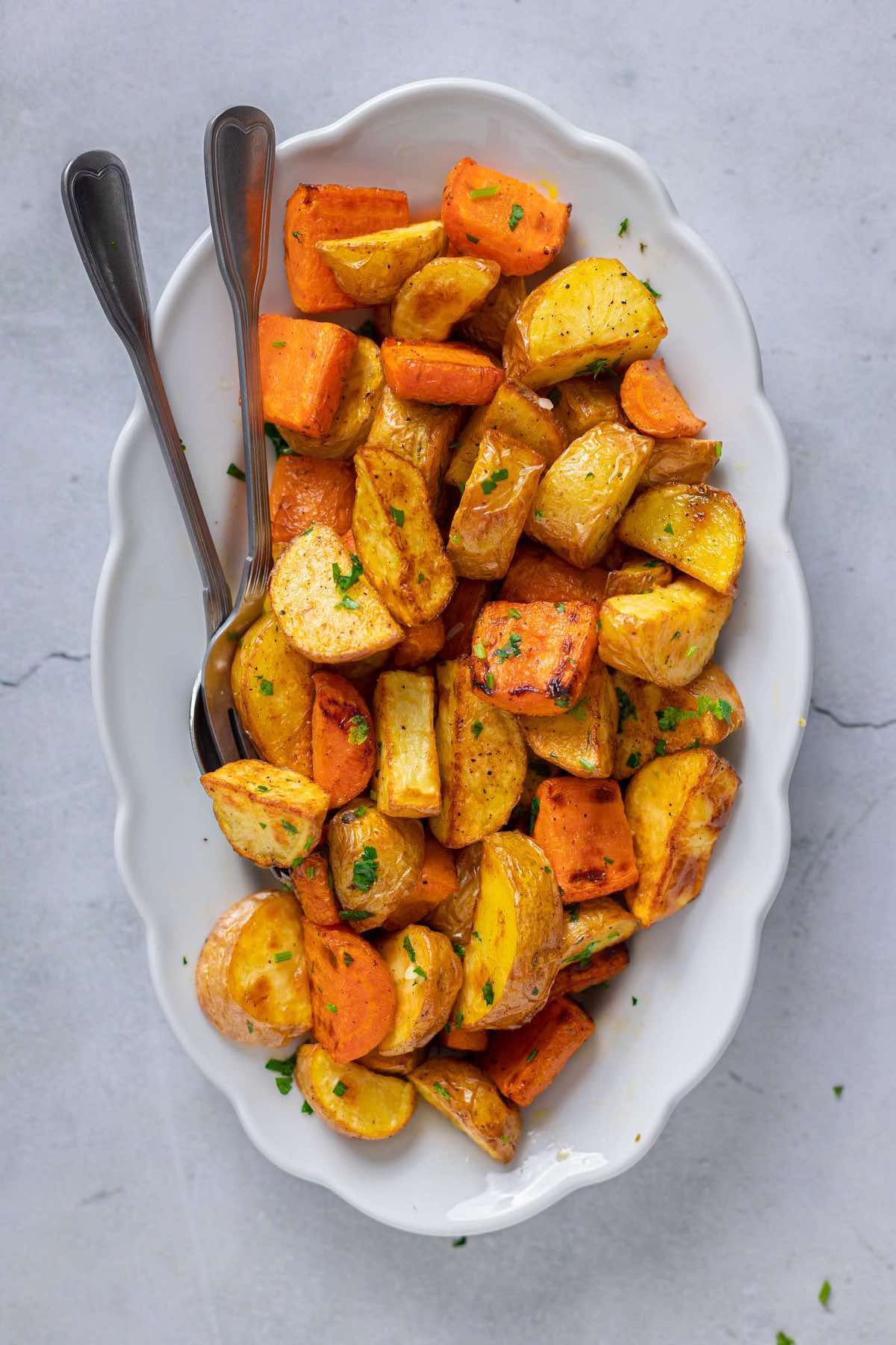 roasted potatoes and carrots.