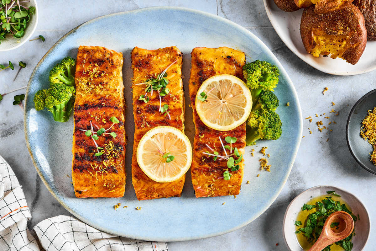 baked lemon pepper salmon.