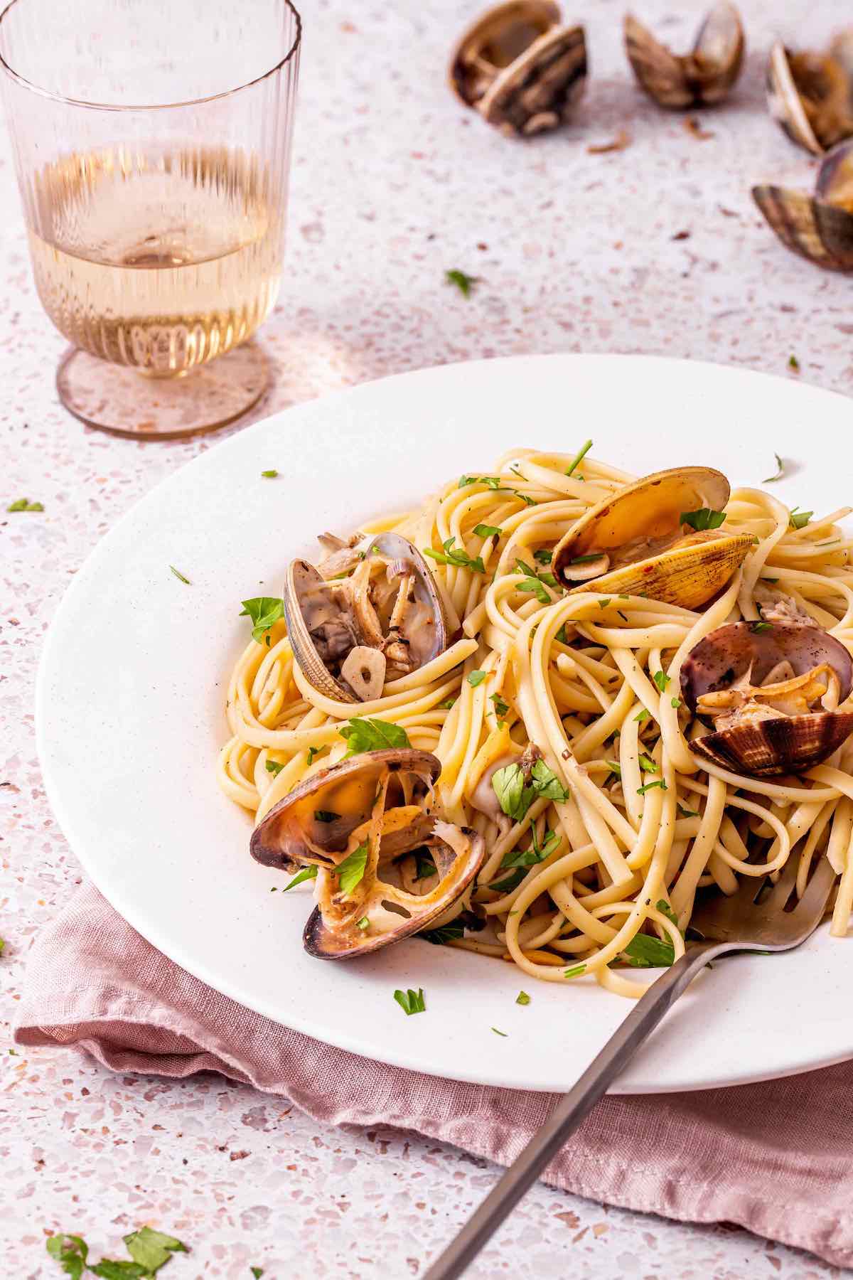 clam sauce with linguine.