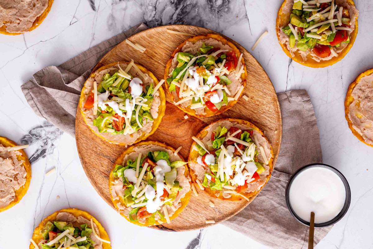 assembled picaditas on a serving tray. 