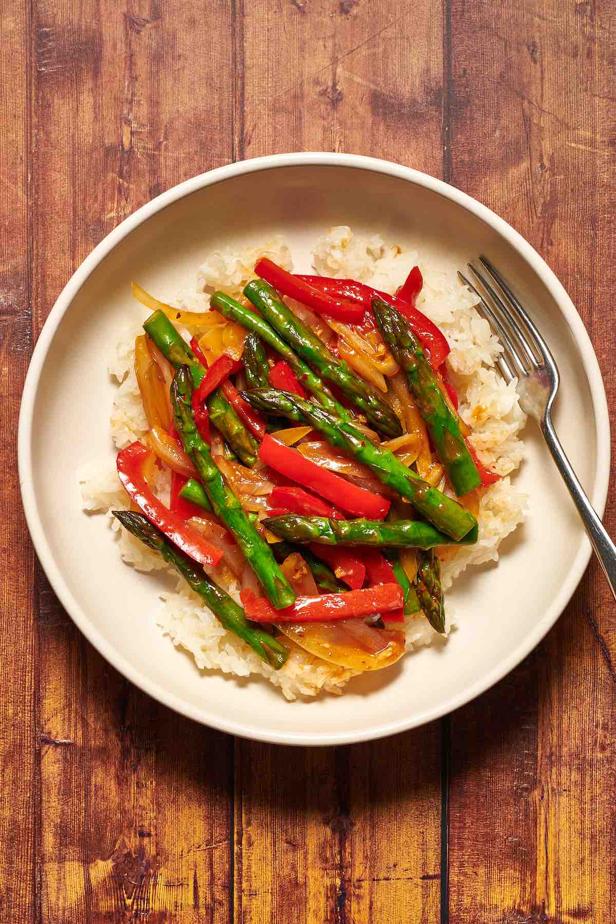 asparagus stir fry with rice.