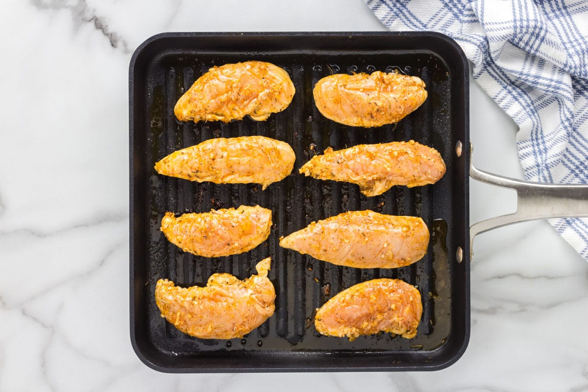 chicken tenders on grill.