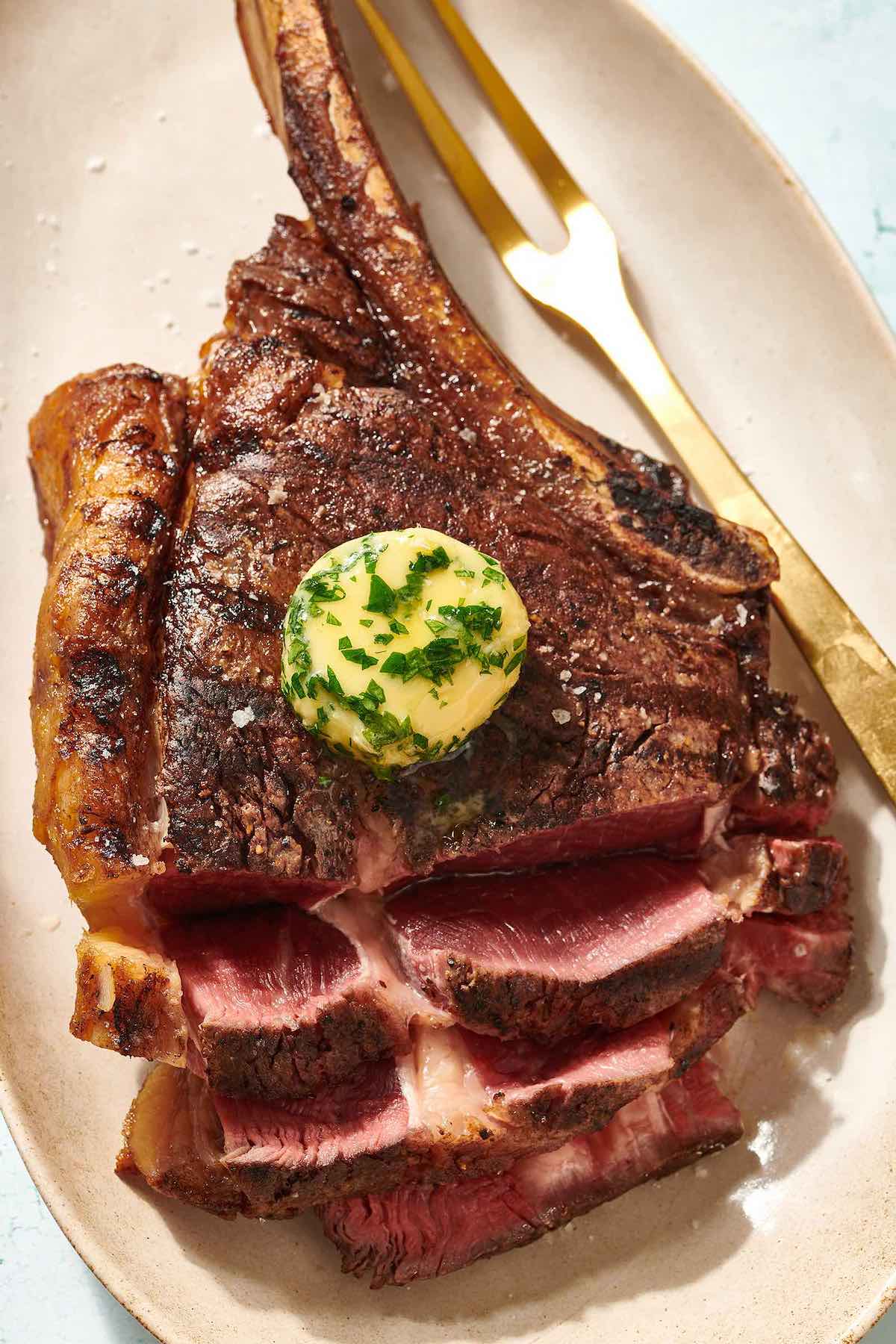 grilled tomahawk steak.