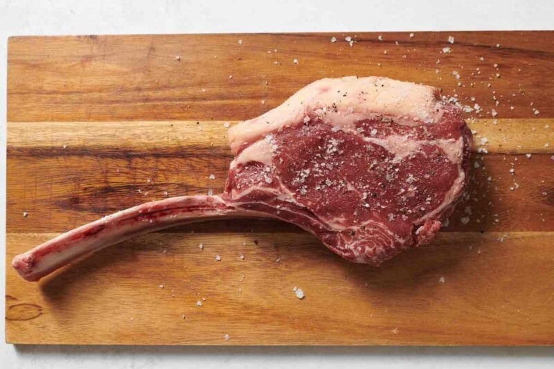 seasoned tomahawk steak.