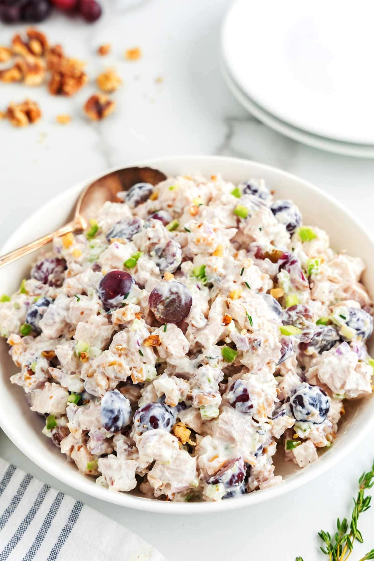 chicken salad with grapes and celery.
