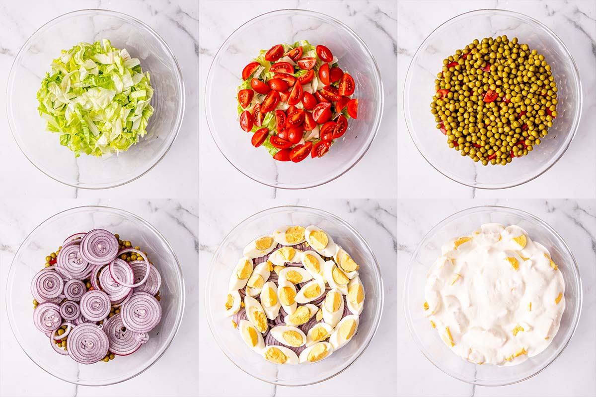 how to assemble a 7 layer salad.