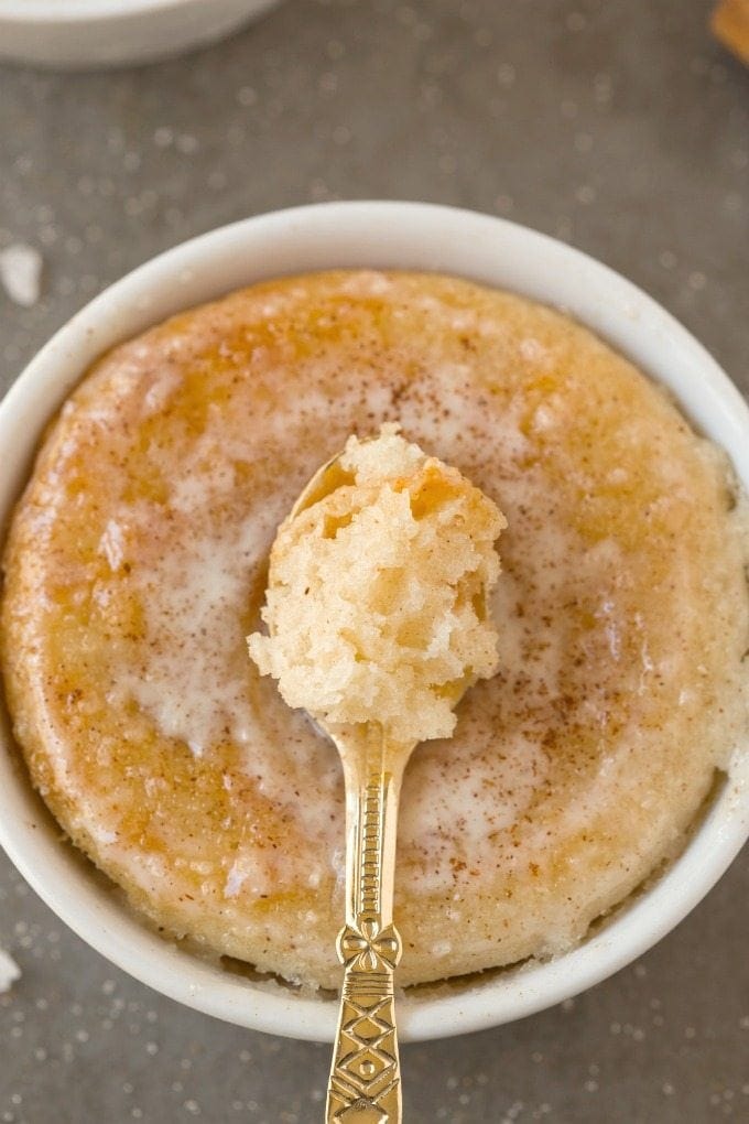 cinnamon roll in a mug.