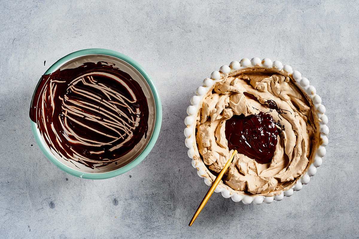 folding whipped cream with coffee and melted chocolate. 