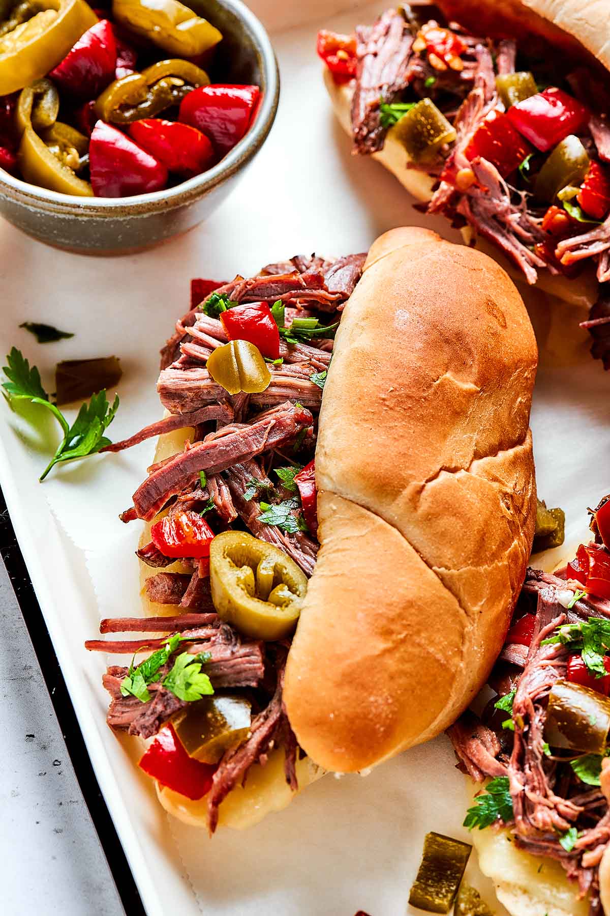 Italian beef sandwich.