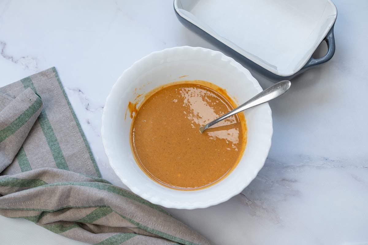 melted fudge ingredients in bowl. 
