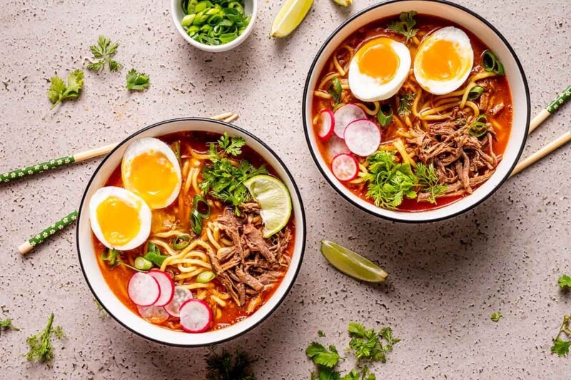 ramen with birria meat.