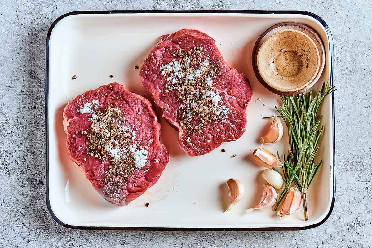 ranch steaks seasoned.