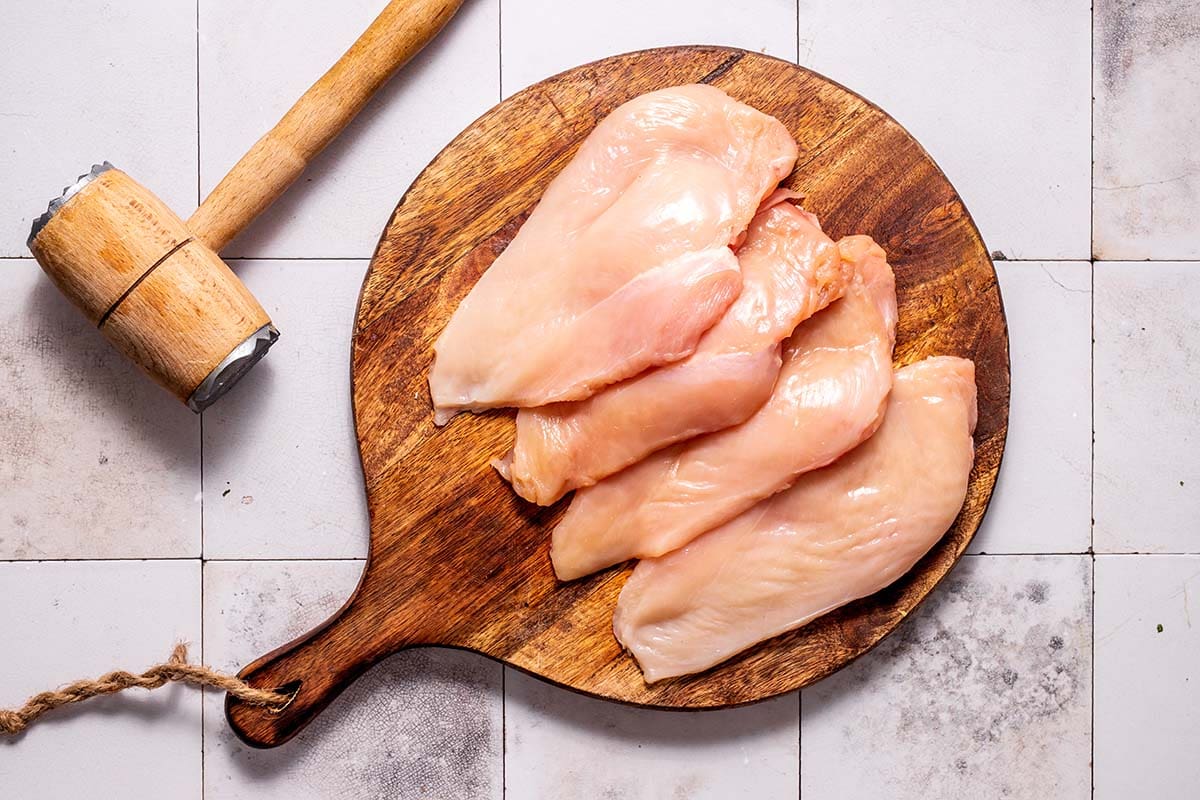 pounded chicken breast fillets.