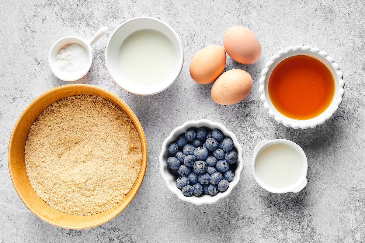 ingredients for almond flour blueberry muffins.