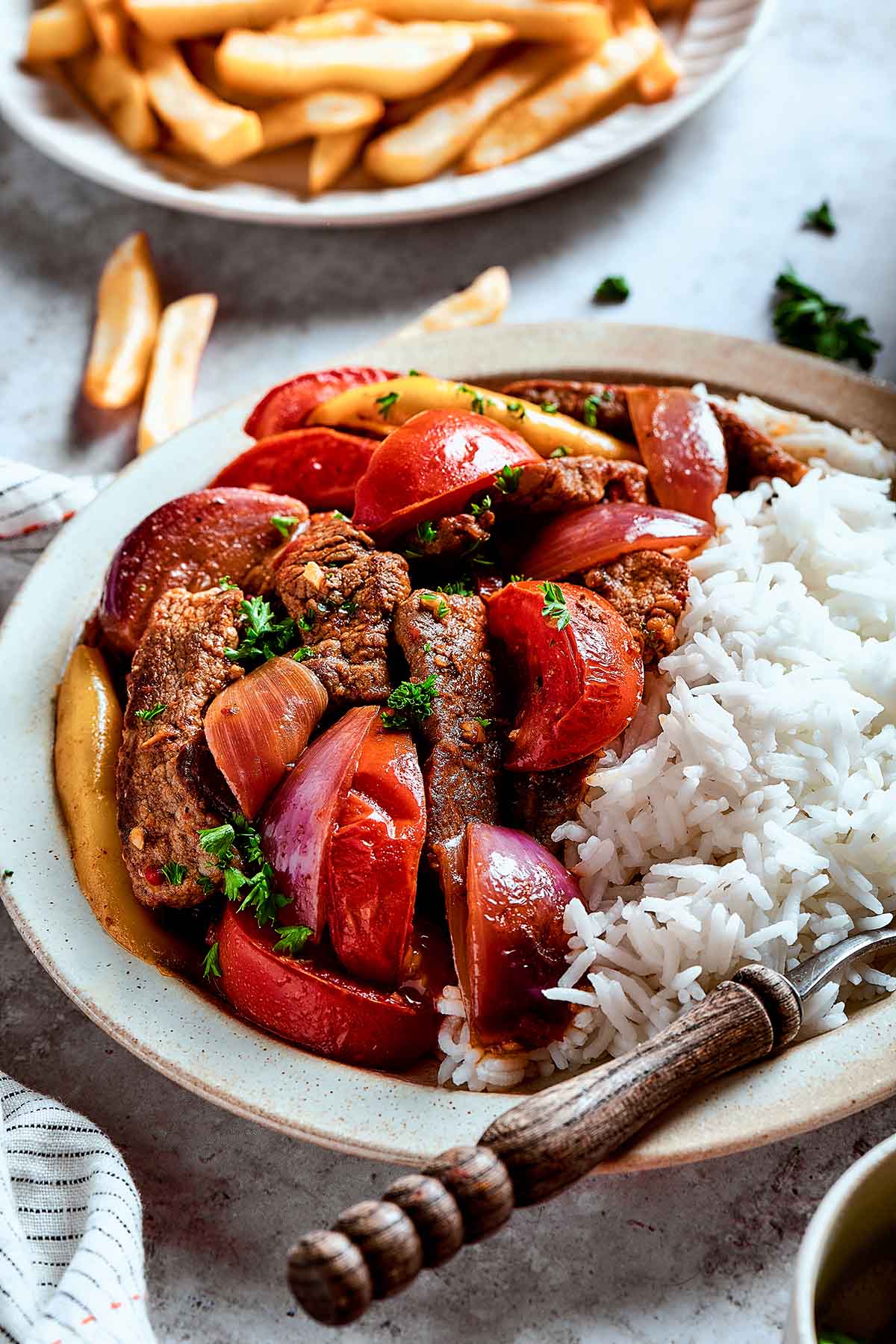 Peruvian lomo saltado.