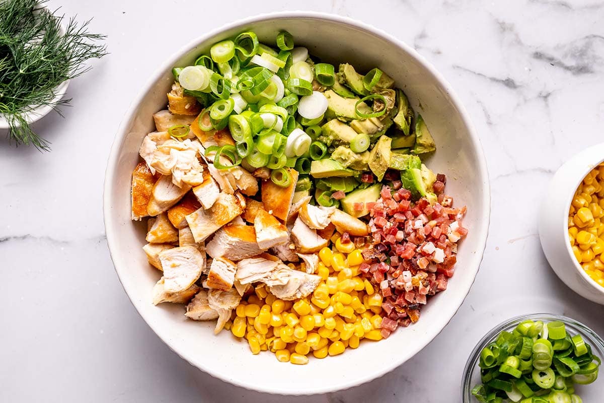 salad ingredients in bowl.