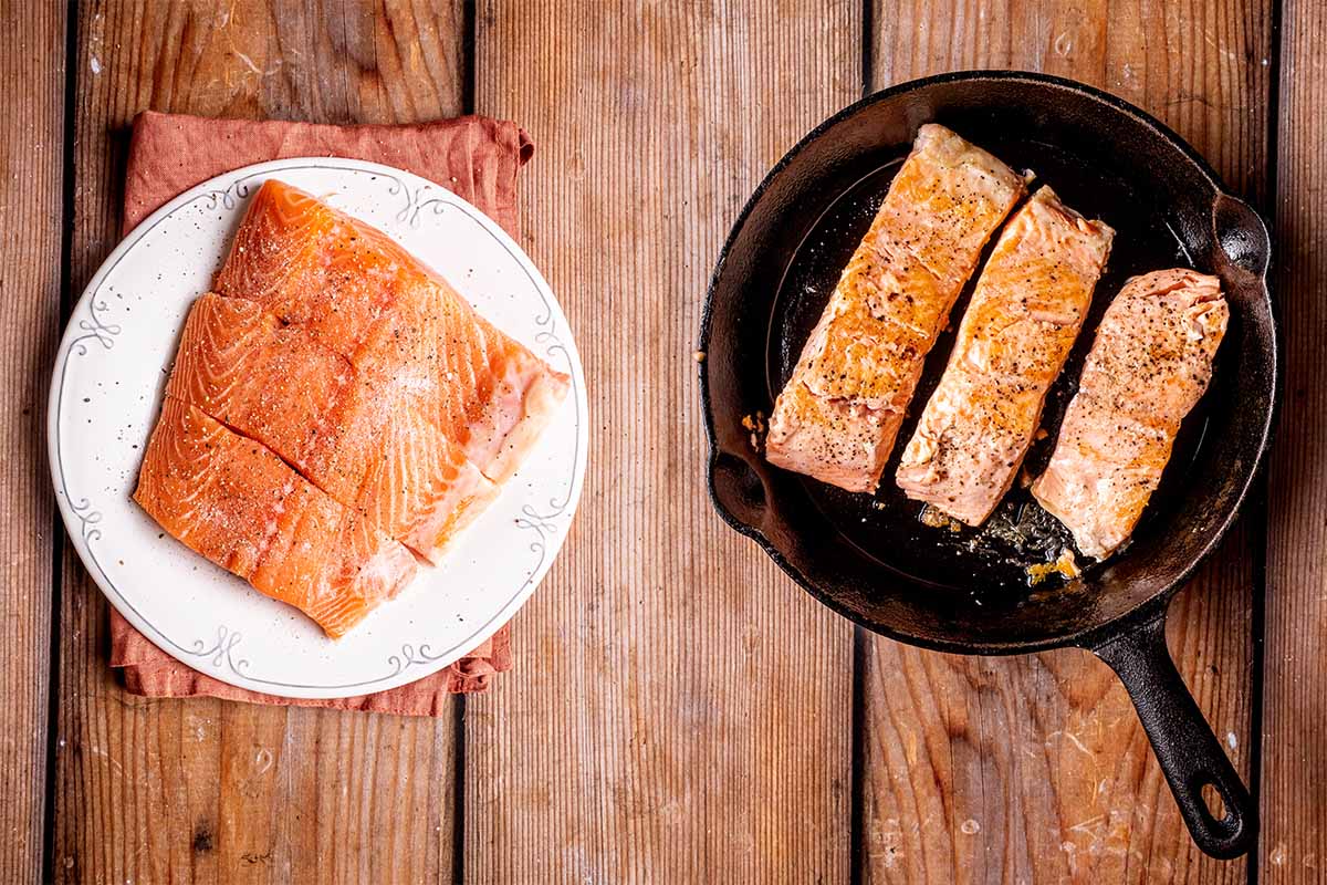 seasoned and seared salmon.