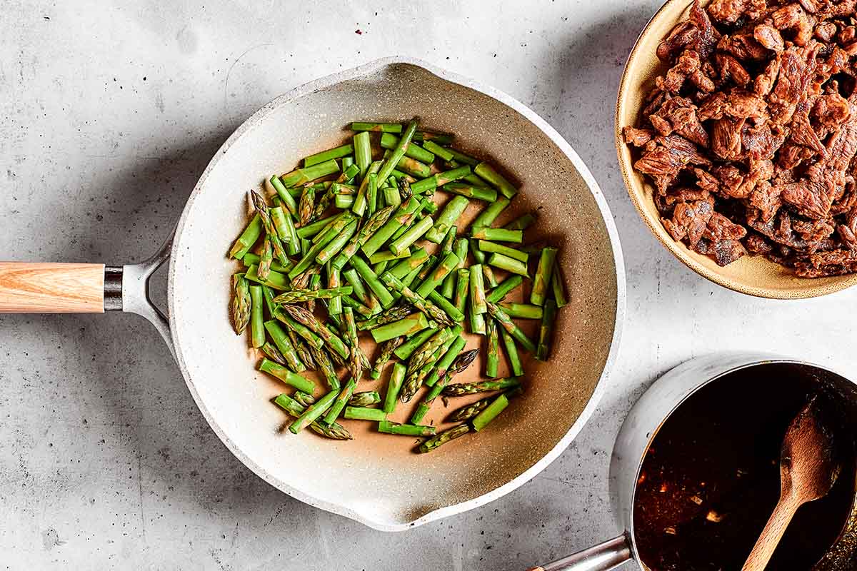 asparagus in skillet.