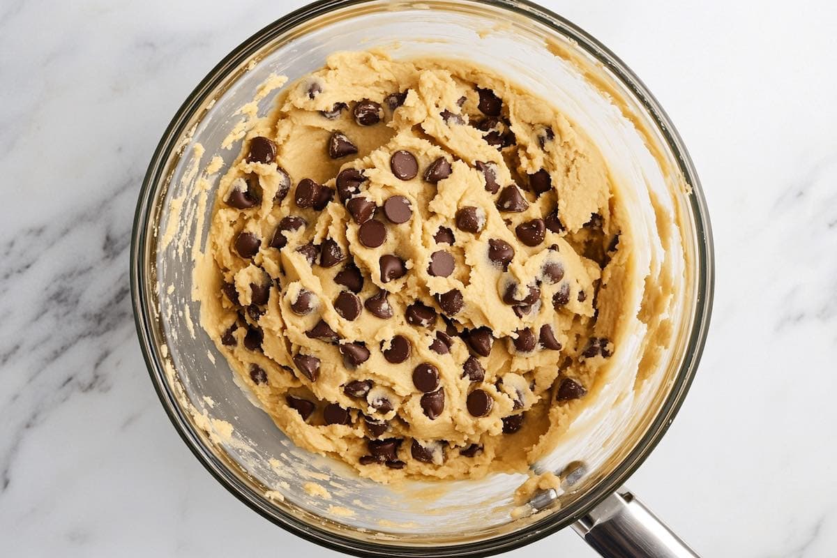 cookie dough in a mixing bowl.