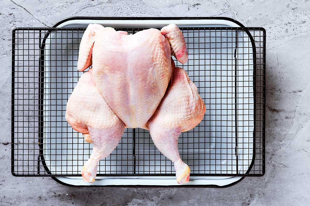 turkey flattened on rack.