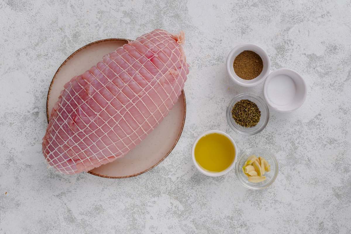 ingredients needed to make boneless turkey breast. 