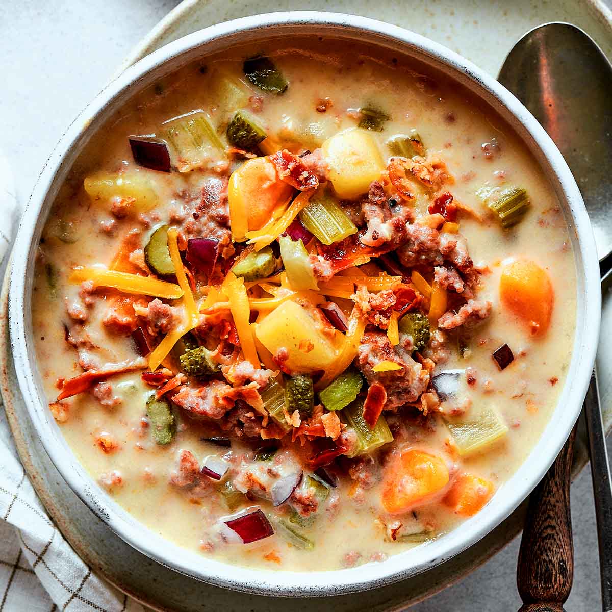 Crockpot Cheeseburger Soup {Prepped in Minutes!}