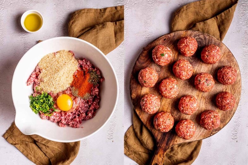 meatball ingredients shaped.