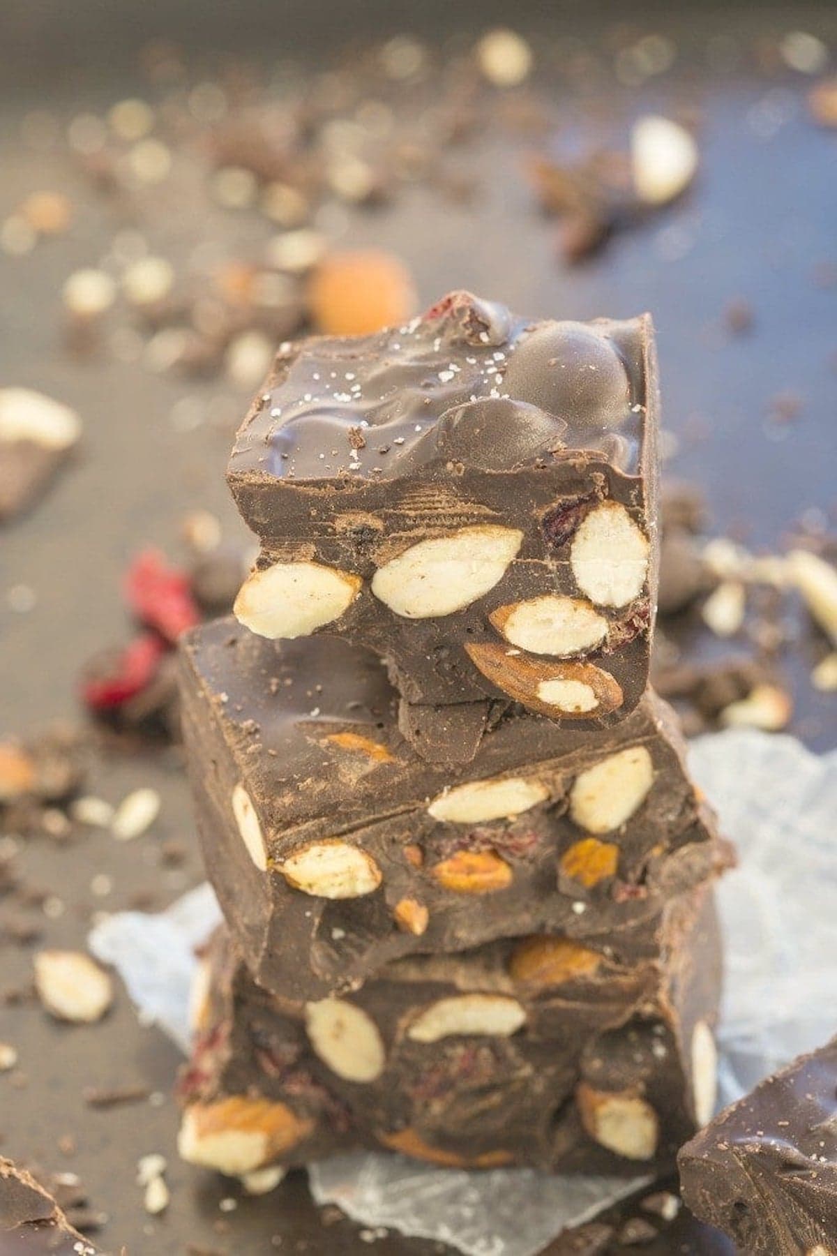 stack of rocky road bars with sea salt on top.