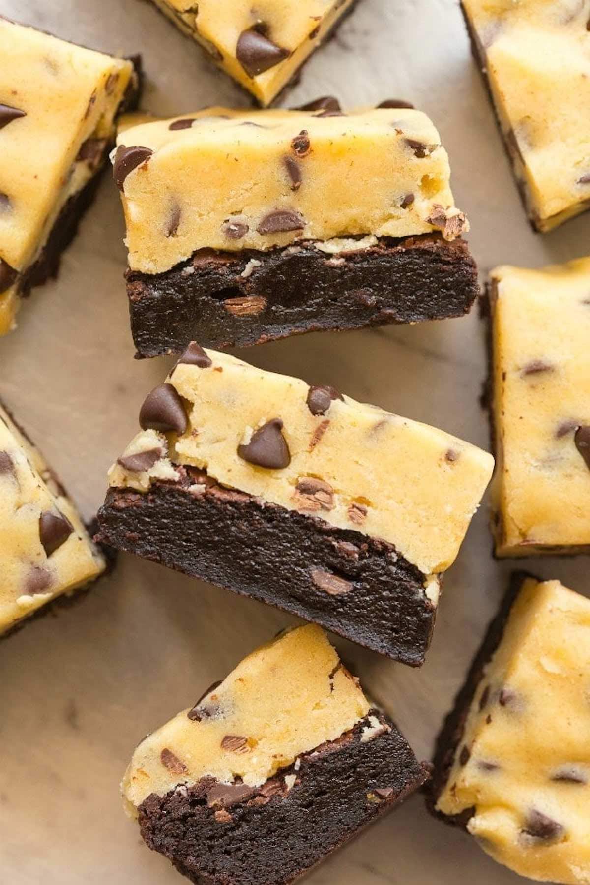 brownies with cookie dough on top.
