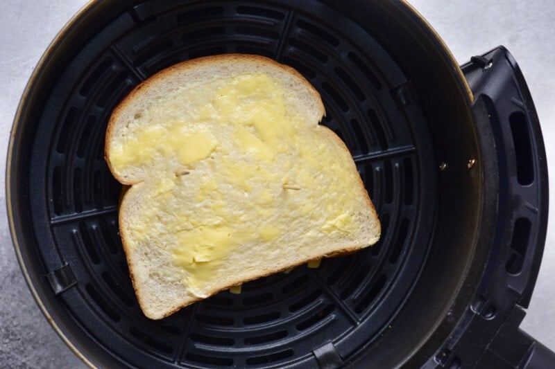 uncooked grilled cheese sandwich in air fryer.