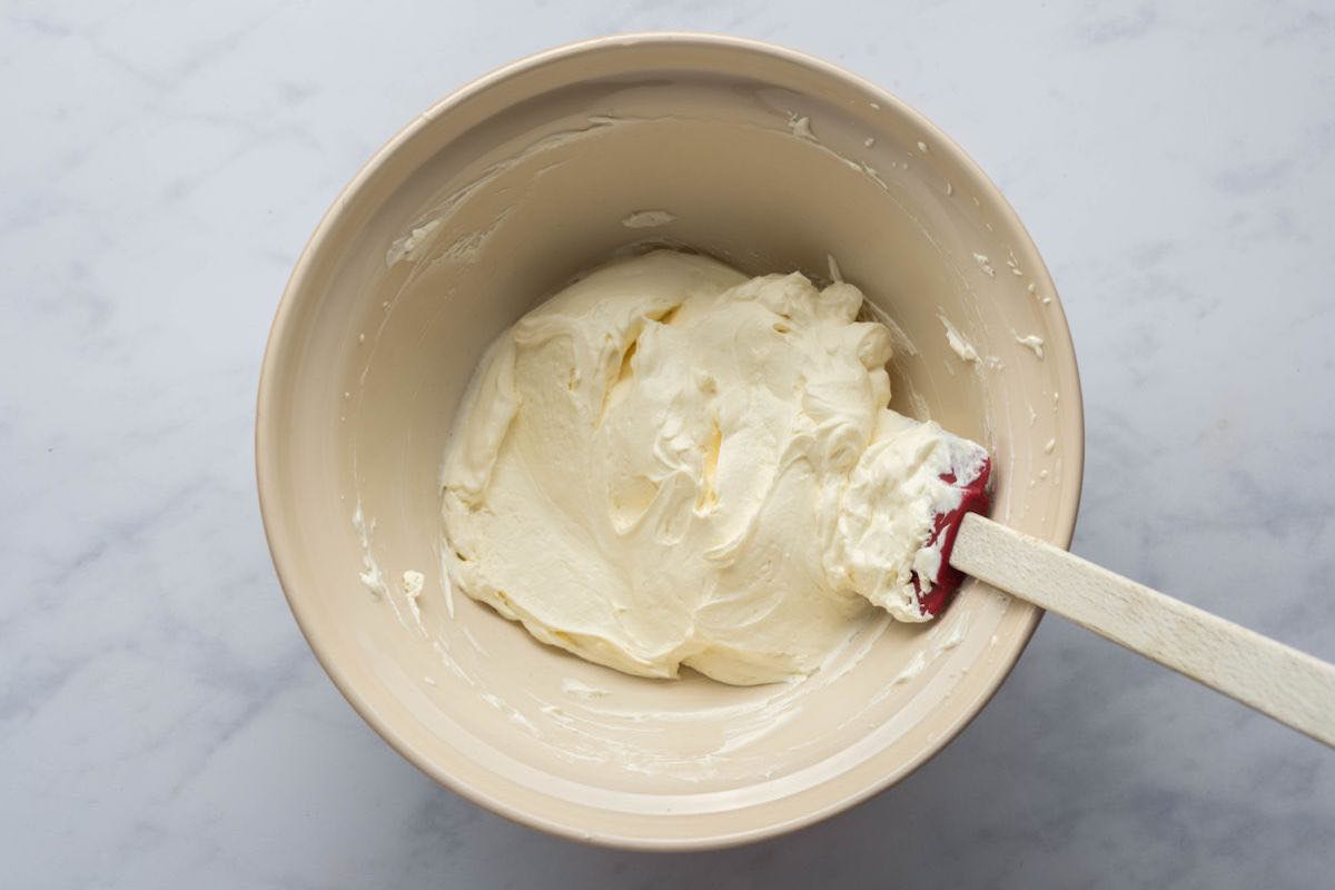 cheesecake filling in a bowl. 