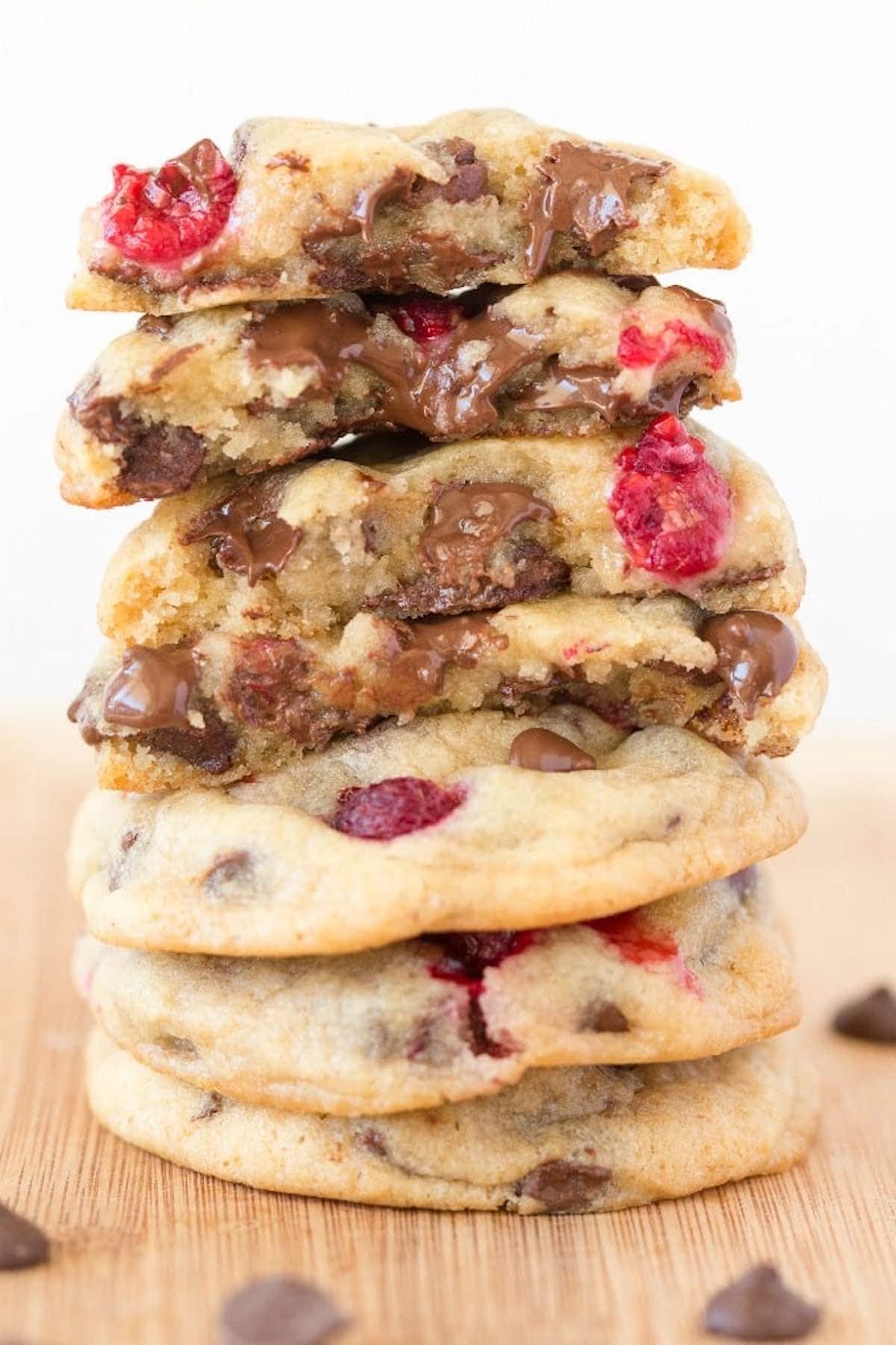 raspberry cookies with chocolate chips.